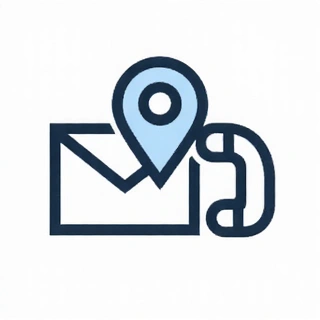 Stylizowana ikona koperty, telefonu i pinezki lokalizacji