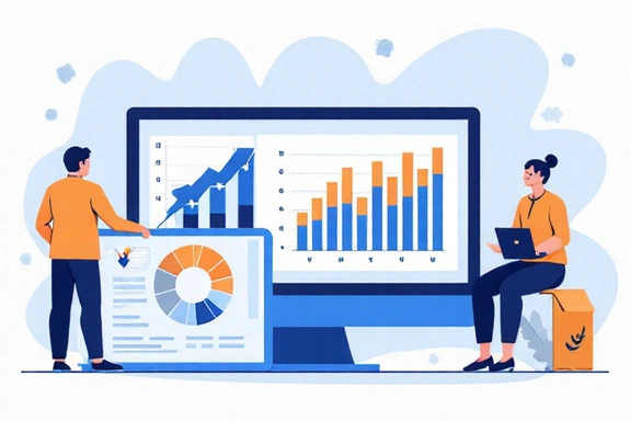 Ilustracja przedstawiająca wykresy danych i analizy, symbolizująca wykorzystanie danych do ulepszania usług.