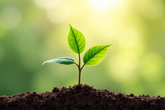 Obraz symbolizujący zrównoważony poziom cukru we krwi, roślina rosnąca stabilnie.